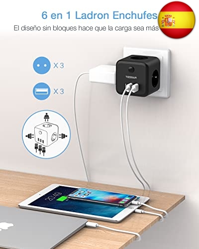 Tessan Ladron Enchufes Negro Cubo Enchufes Con Usb En Enchufe